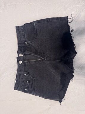PacSun Black High-Rise Frayed Hem Denim Shorts